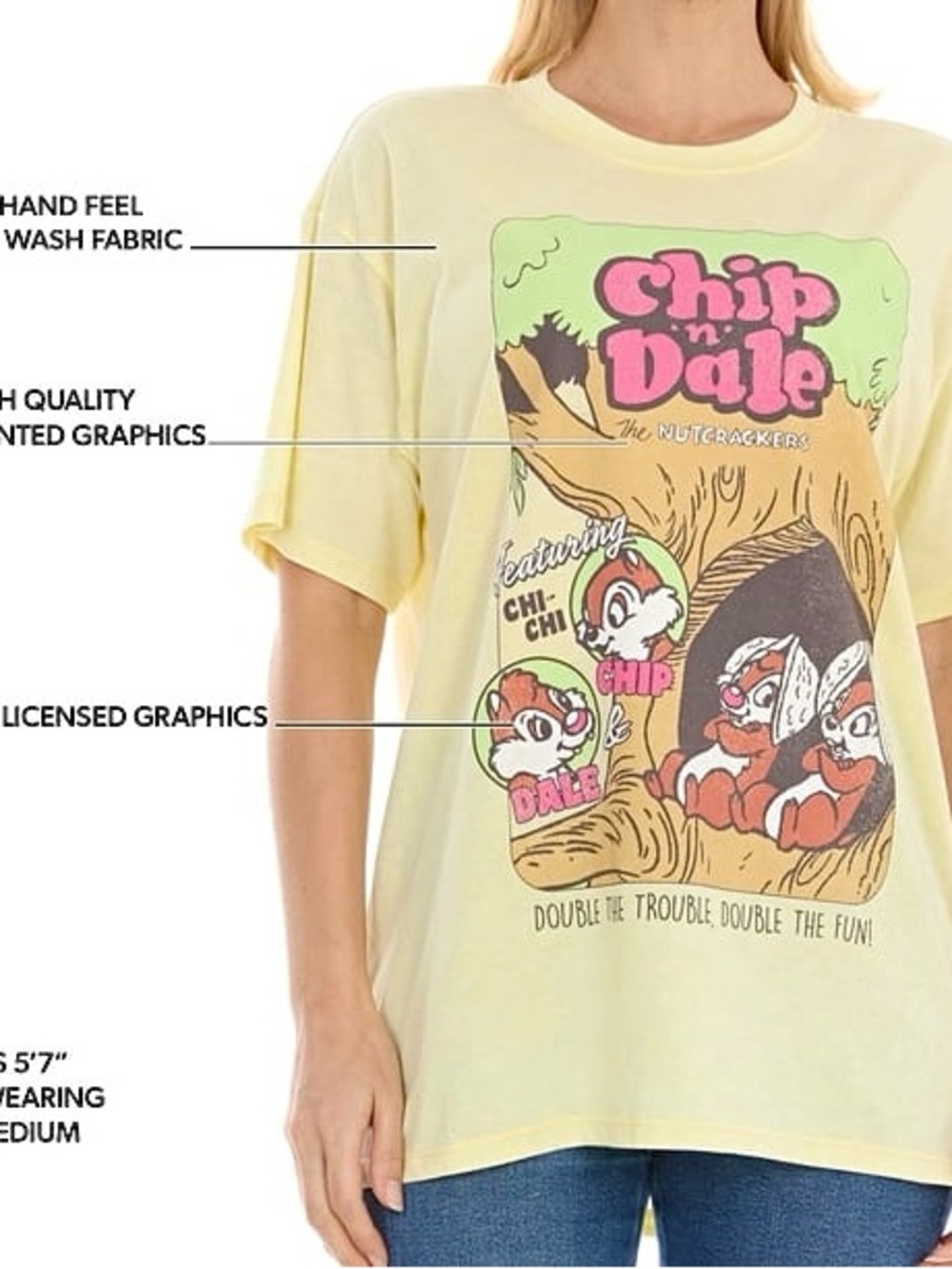 NEW Size XL Disney Chip n Dale Yellow Double the Trouble Vintage Graphic T-Shirt